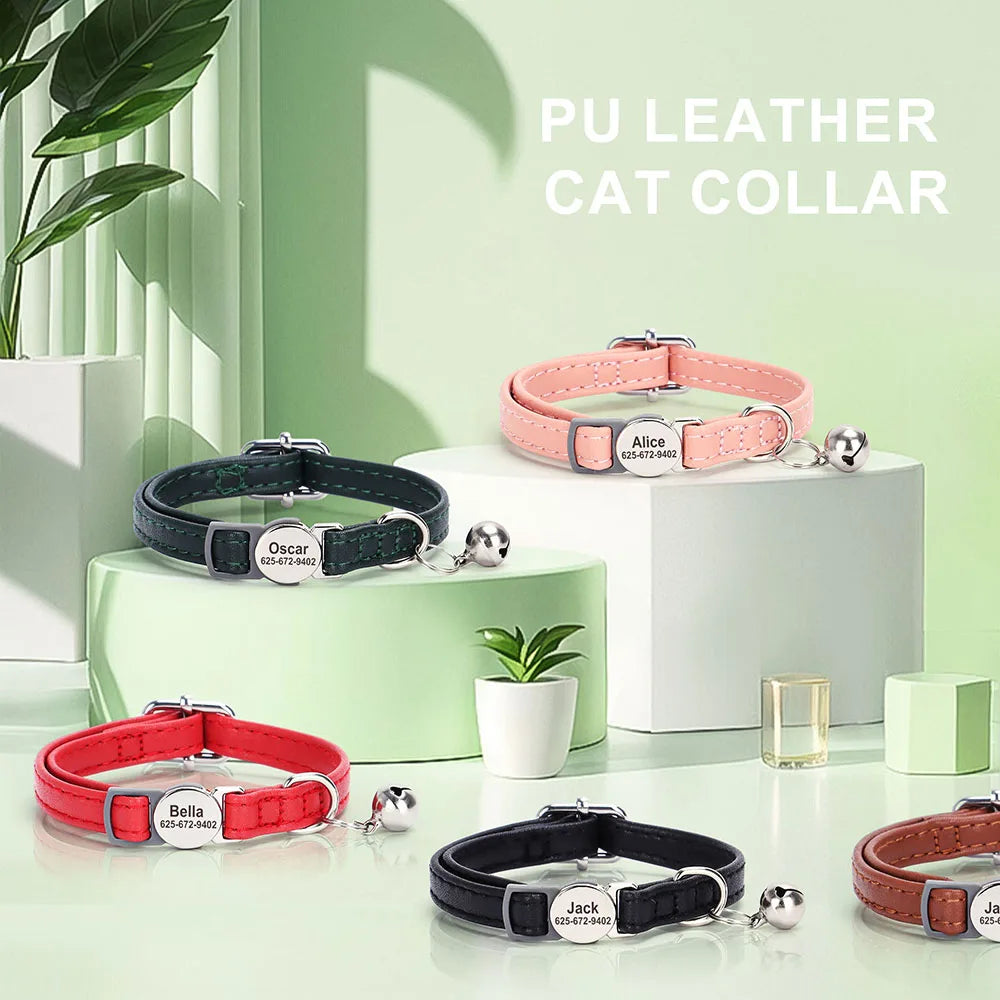 Leren Kattenhalsband met Naam en Telefoonnummer