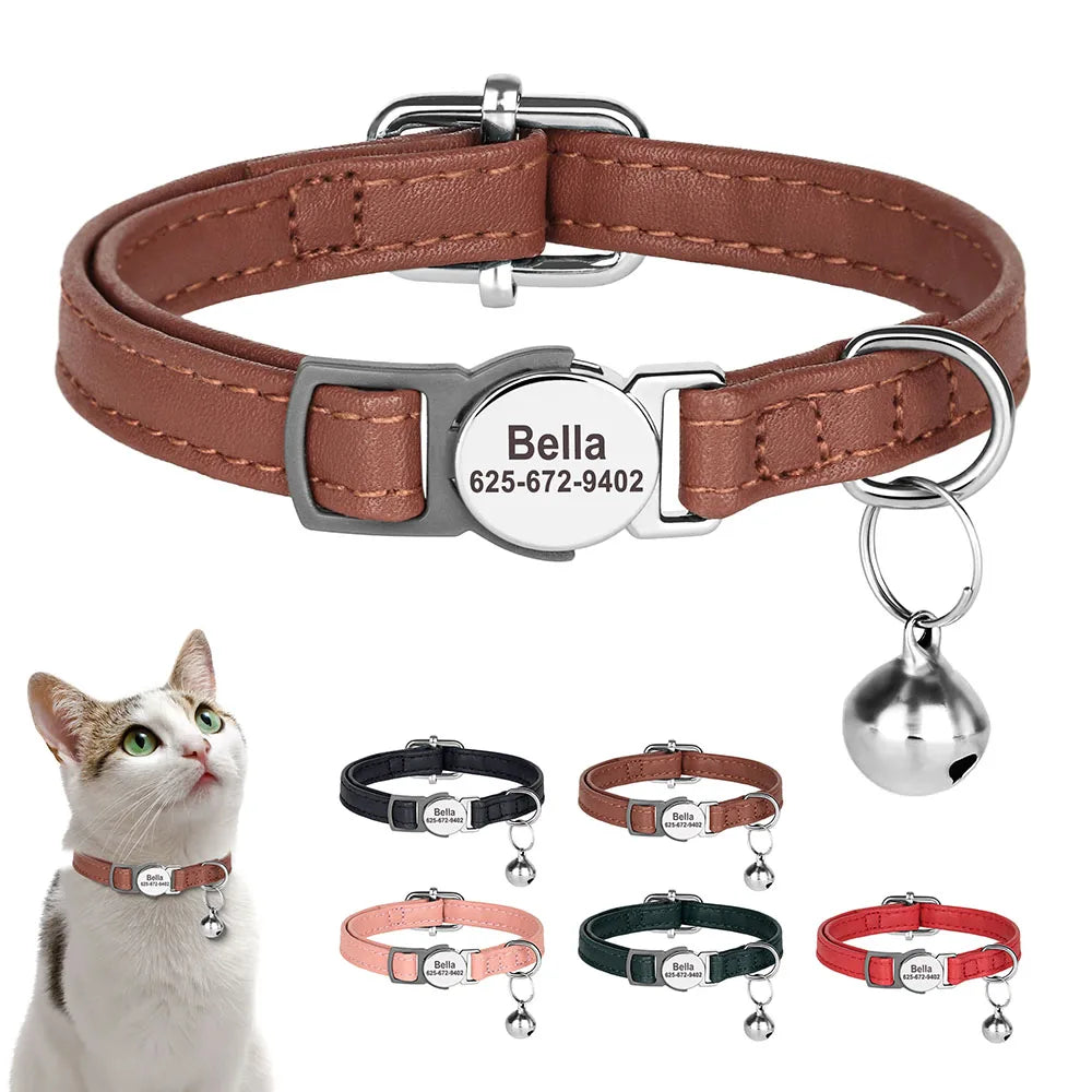 Leren Kattenhalsband met Naam en Telefoonnummer